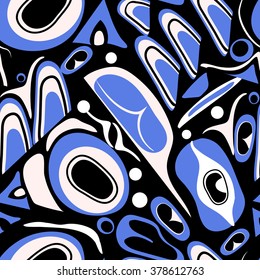 Vector illustration abstract blue background native north american seamless pattern