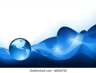 Vector illustration of abstract blue Background with Glossy Earth Globe