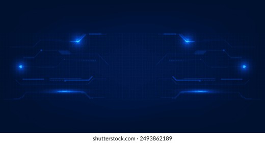 Vector illustration of Abstract blue digital hi tech background with glowing horizontal line and digital element circuit pattern.Digital communication innovation and technology concept.