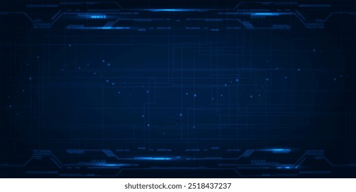 Ilustração vetorial de fundo digital abstrato azul com linha horizontal brilhante e padrão de circuito de elemento digital.Inovação de comunicação digital e conceito de tecnologia.