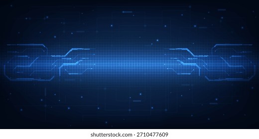 Ilustração vetorial de fundo digital abstrato azul com linha horizontal brilhante e padrão de circuito de elemento digital.Inovação de comunicação digital e conceito de tecnologia.