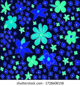 Vector illustration with abstract blue flowers. Ditsy print. Elegant template for fashion prints. Delicate floral pattern on a white background. More flowers patterns in my collections. 