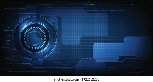Vector illustration of abstract blue futuristic digital HUD with digital element grind line and circuit for hi tech advertising and game artwork.Digital communication innovation and technology concept