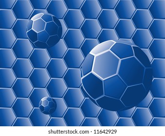 Vector illustration of an abstract with blue geometric shapes and spheres