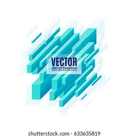 Vector illustration of abstract blue geometric decorative diagonal rectangles background isolated on white with light effect. Minimalistic 3d design for lines creative concept