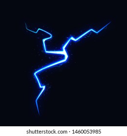 Vector Illustration of Abstract Blue Lightning on Black Background. Blitz Lightning Thunder Light Sparks Storm Flash Thunderstorm. Power Energy Charge Thunder Bolt
