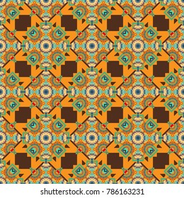 Vector illustration. Abstract blue, orange and brown image with a squares. Digital art abstract seamless pattern.