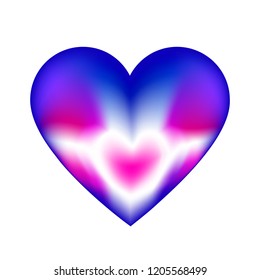 Vector illustration of abstract blue and pink mesh heart with core isolated on the white background.