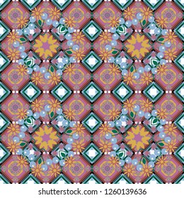 Vector illustration. Abstract blue, pink and orange image with a squares. Digital art abstract seamless pattern.