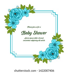 Vector illustration abstract of blue rose wreath frame for template baby shower