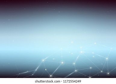 Vector illustration of Abstract blue Space Background with Connecting Lighting Dots and Lines.