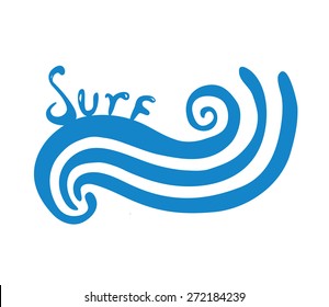 Vector illustration of abstract blue wave on white, surf logo