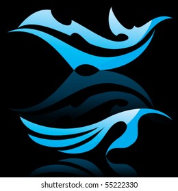 Vector illustration of abstract blue waves on black background #7
