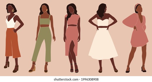 vector illustration - abstract boho black women on summer vacation