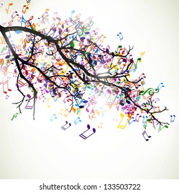 Vector Illustration of an Abstract Branch with Colorful Music Notes