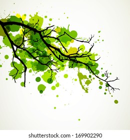 Vector Illustration of an Abstract Branch with Splashes