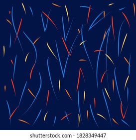 ilustración vectorial fondo azul brillante abstracto con trazos artísticos multicolores de pincel, fondo para tarjetas, banners, gotas multicolores, hay espacio para texto