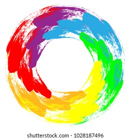 Vector illustration. Abstract bright circle drawn by paint strokes.