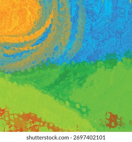 Ilustración vectorial. Abstractas prado brillante con sol.