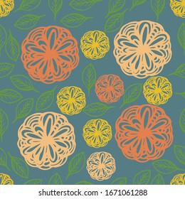  Vektorillustration. Abstraktes, helles, nahtloses Blumenmuster.Design für Wickelpapier, Tapete, Deckel, Hintergründe, Stoffdruck.	