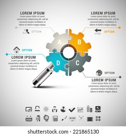 Vector illustration of abstract  business infographic with gear made of puzzle. EPS10. 