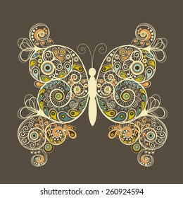 Vector illustration with abstract butterfly on brown background