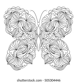 Vector illustration of abstract butterfly on white background.Coloring page for adult.
