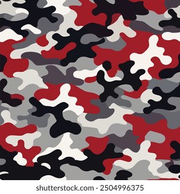 Vector illustration of Abstract camouflage fabric Design with a mix of black, grey, and maroon.