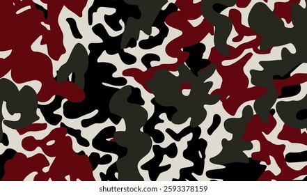 Vector illustration of abstract camouflage fabric design with a mix of black, white, green, maroon. Camouflage texture natural soft colors background, wallpaper. For hunting and military purposes. 