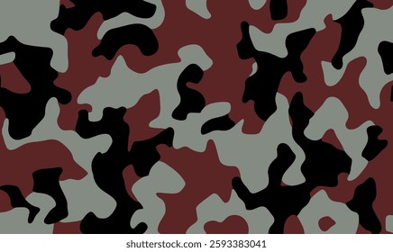 Vector illustration of abstract camouflage fabric design with a mix of black, white, green, maroon. Camouflage texture natural soft colors background, wallpaper. For hunting and military purposes. 