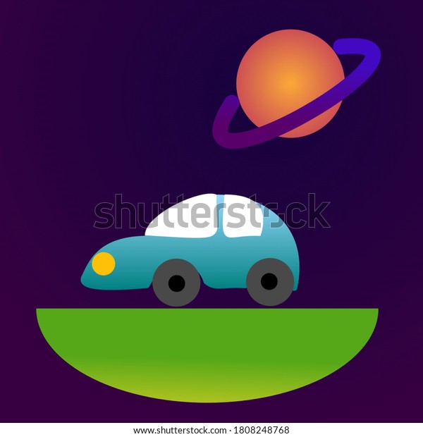vector\
illustration of abstract of a car driving in a semicircle and view\
of the planet saturn. can be used as\
wallpaper.