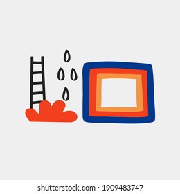 vector illustration - abstract card of spots and lines. Boho style template postcard for social media. Collage icon from fragments. Composition of elements. Warm palette.  Isolated on white back