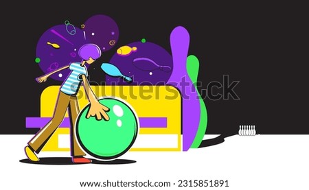 Vector illustration of an abstract cartoon character performing bowling. Cartoon hand drawn trendy. The collection of sport concepts.