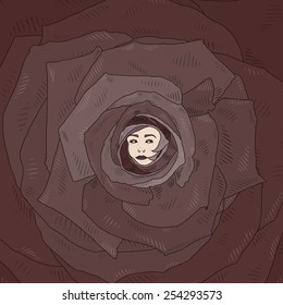 Vector illustration with abstract cartoon rose. Shading graphics. Can be used as postcard, illustration