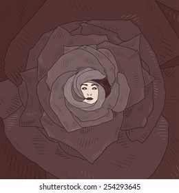 Vector illustration with abstract cartoon rose. Shading graphics. Can be used as postcard, illustration