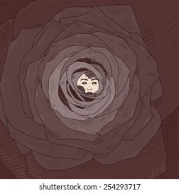 Vector illustration with abstract cartoon rose. Shading graphics. Can be used as postcard, illustration