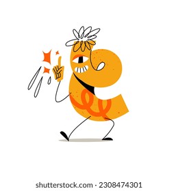 Vector illustration abstract character- curve generating an idea. Groovy sticker for print