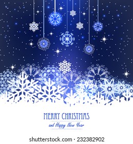 Vector illustration abstract Christmas Background. Snowflakes, night sky.