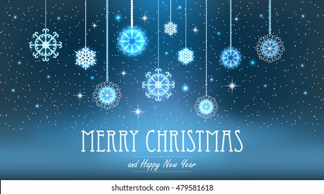 Vector illustration abstract Christmas Background. Snowflakes, night sky.