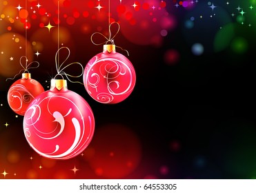 Vector illustration of Abstract Christmas background with Red Glass Baubles