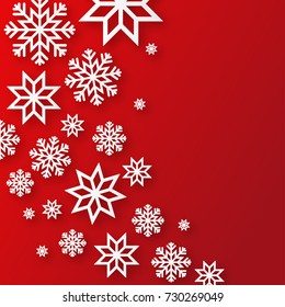 Vector illustration abstract Christmas Background with volumetric snowflakes. Winter paper art design. White 3D snowflakes with shadow. Xmas and new year card template