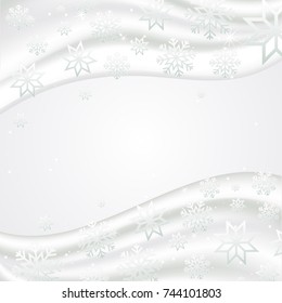 Vector illustration abstract Christmas Background with snowflakes. Winter paper art design. White silk waves. Xmas and new year card template