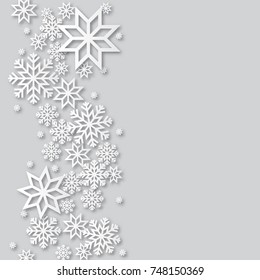 Vector illustration abstract Christmas Background with volumetric snowflakes. Winter paper art design. White 3D snowflakes with shadow. Xmas and new year card template