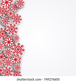 Vector illustration abstract Christmas Background with volumetric snowflakes. Winter paper art design. White 3D snowflakes with shadow. Xmas and new year card template