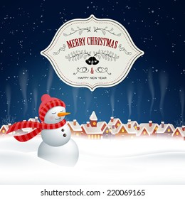 Vector Illustration of an Abstract Christmas Design with Snowman