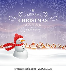 Vector Illustration of an Abstract Christmas Design with Snowman