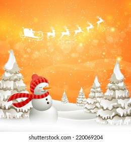Vector Illustration of an Abstract Christmas Design with Snowman
