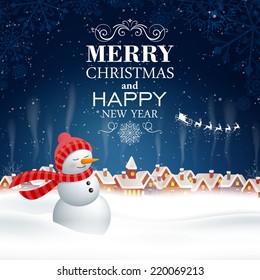 Vector Illustration of an Abstract Christmas Design with Snowman