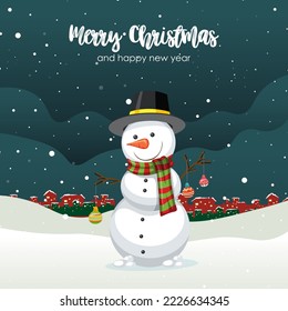 Vector Illustration of Abstract Christmas Greeting Card with snowflakes and Snowman