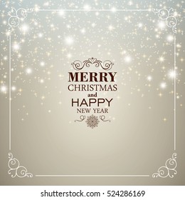 Vector Illustration of an Abstract Christmas Greeting Card with Sparkling Stars